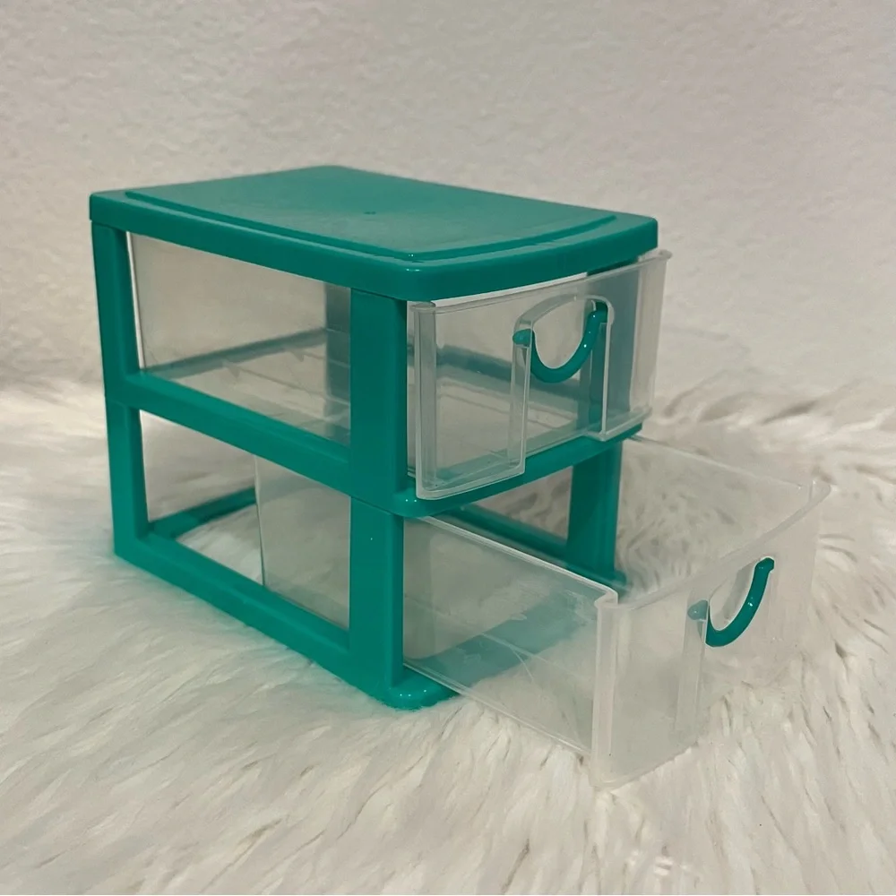 Mini Stackable Clear 2-drawer Organizer Green Red Blue Frame